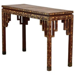Chinese Qing Lacquered Pigskin Leather Altar Console Table
