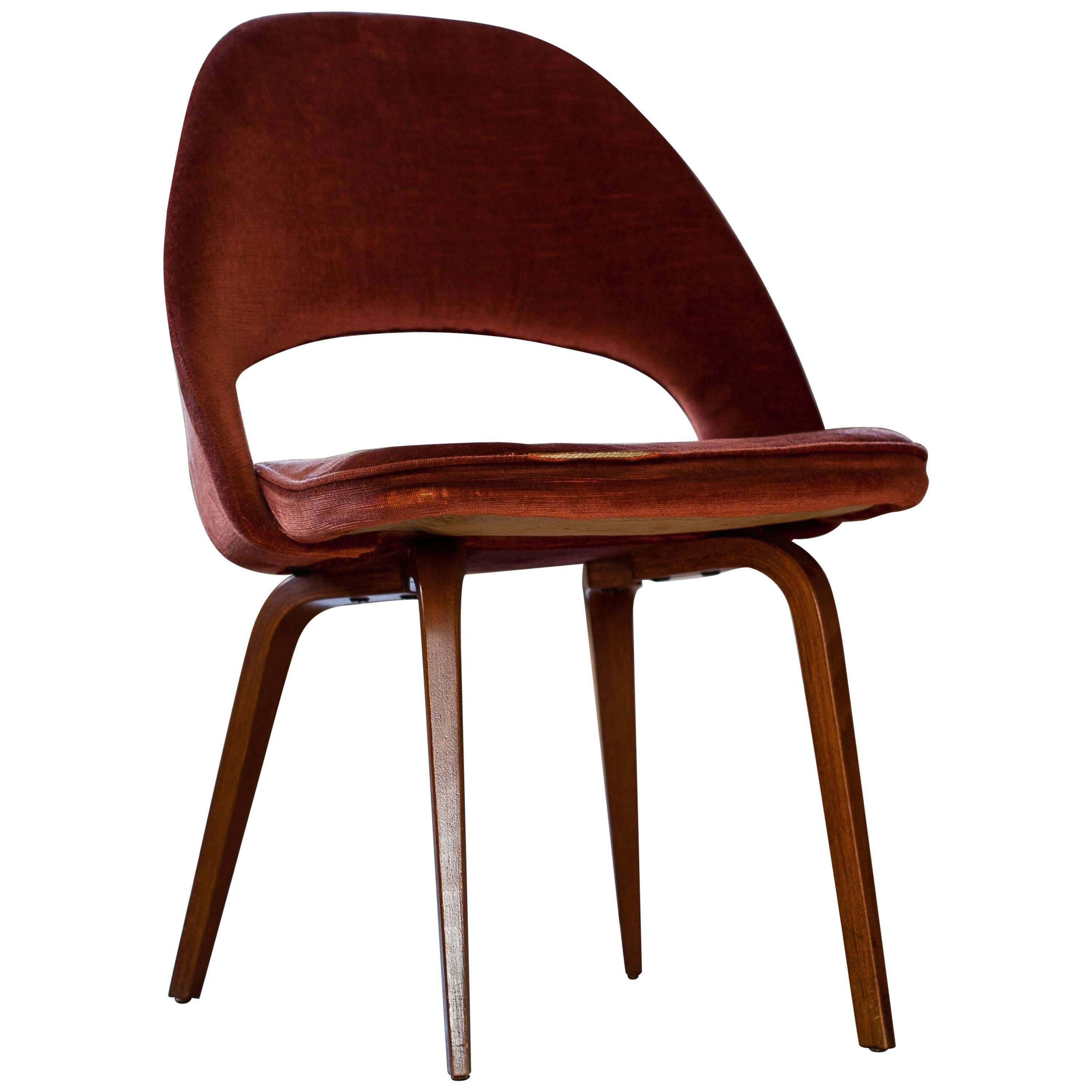 Eero Saarinen Style, Wood Legs and Velvet Upholstery For Sale