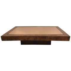 Used Aldo Tura Goatskin and Glass Coffee Table