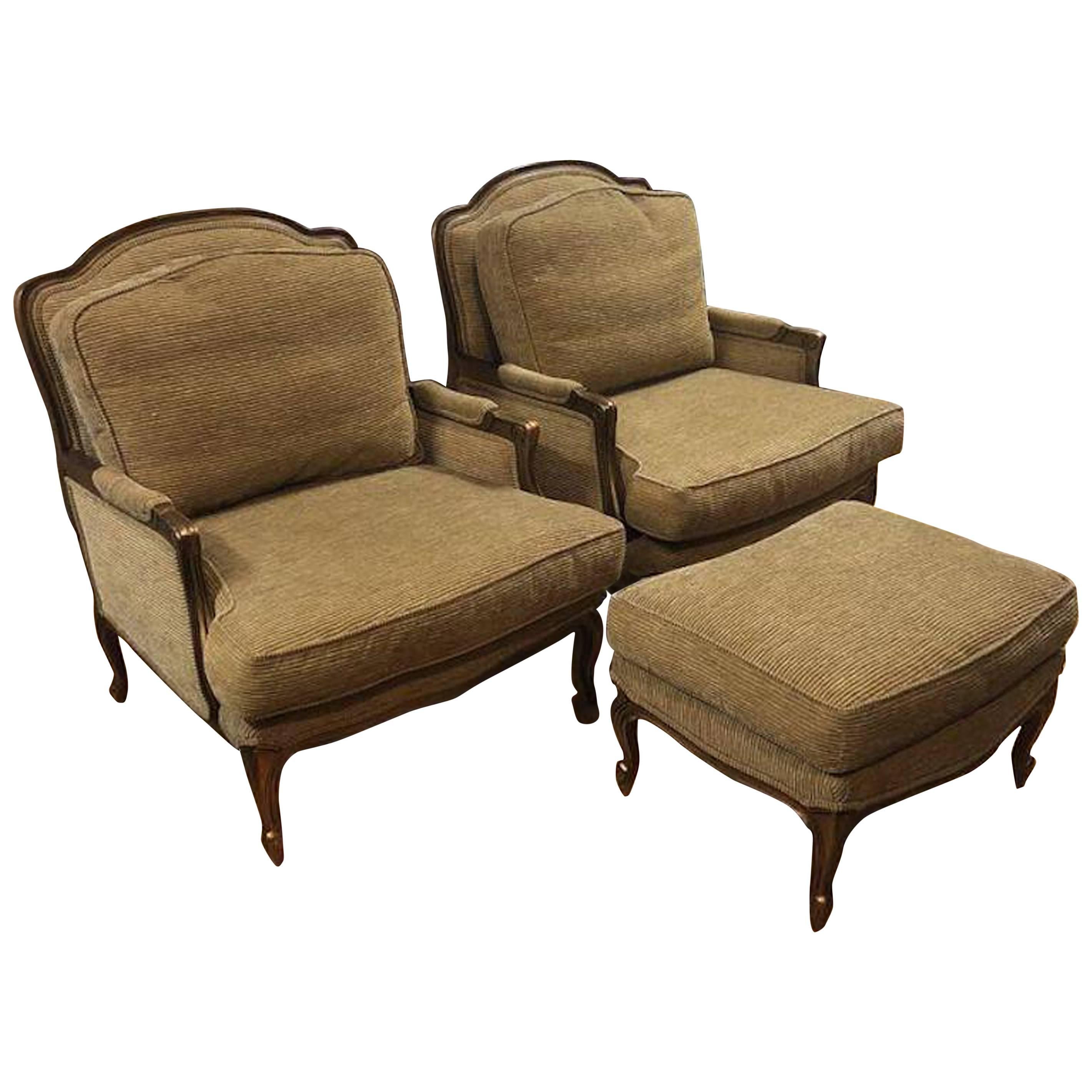 Custom Bergere Style Armchairs and Ottoman