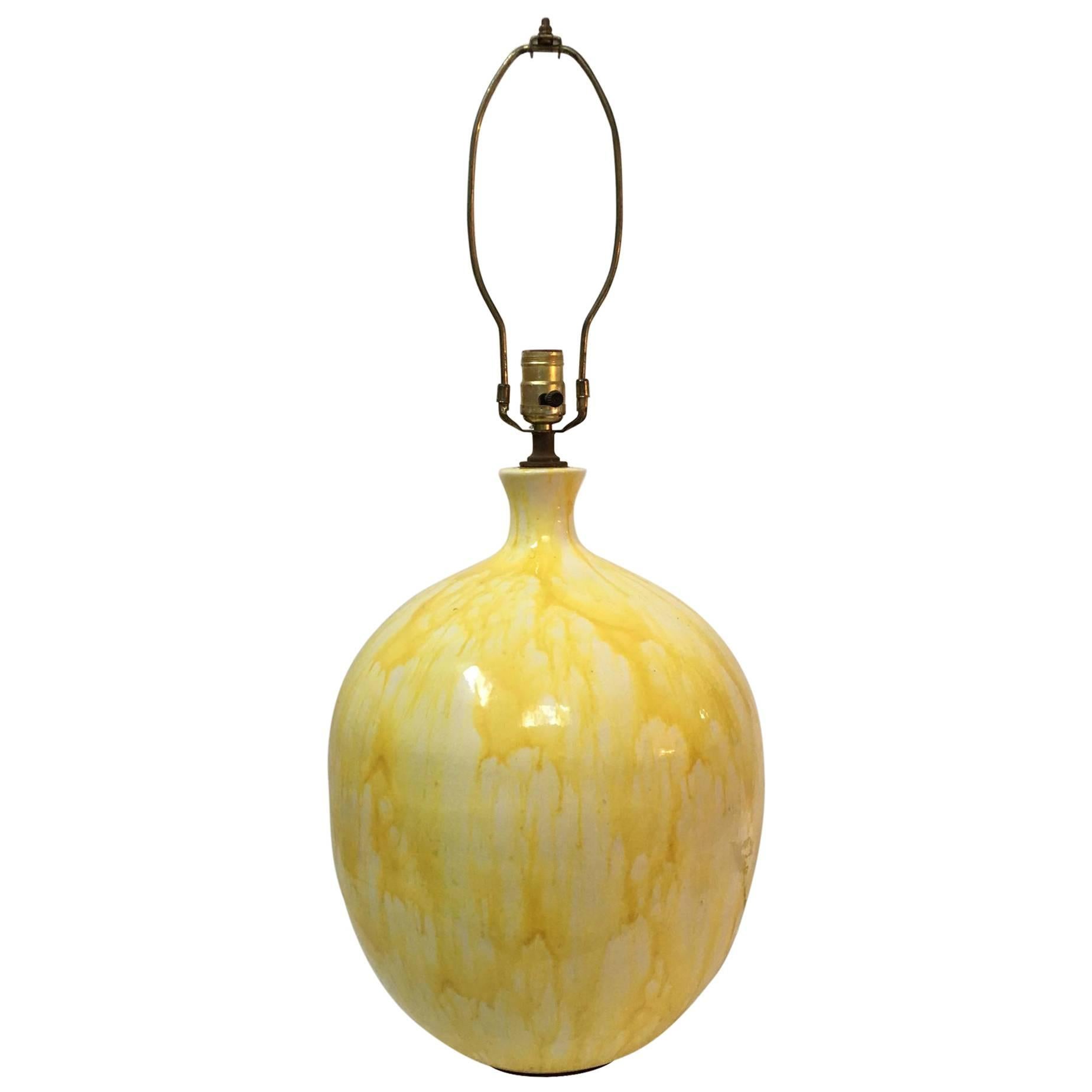 Midcentury Yellow Drip Glaze Bulbous Table Lamp