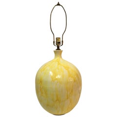 Midcentury Yellow Drip Glaze Bulbous Table Lamp