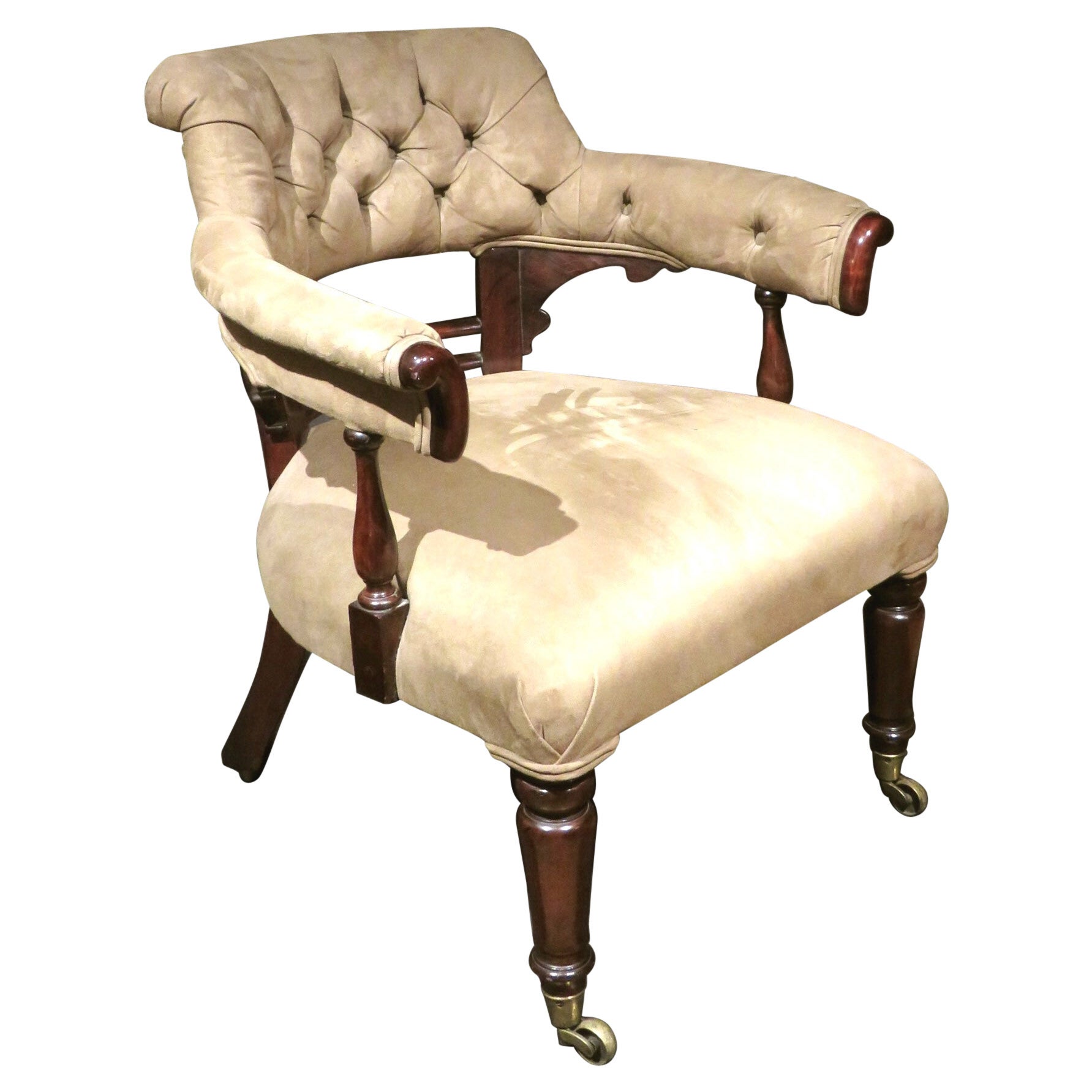 19th Century Upholstered Mahogany Library Chair, England Circa 1840