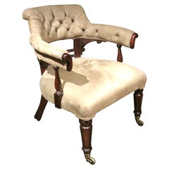 19th Century Upholstered Mahogany Library Chair, England Circa 1840