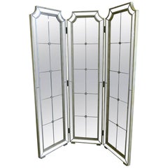 20th Century Decorative Three-Panel Framed and Mirrored Screen