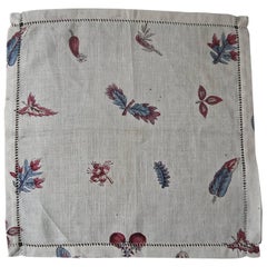 18th Century Antique French Block Printed Mouchoir Cotton Handkerchief