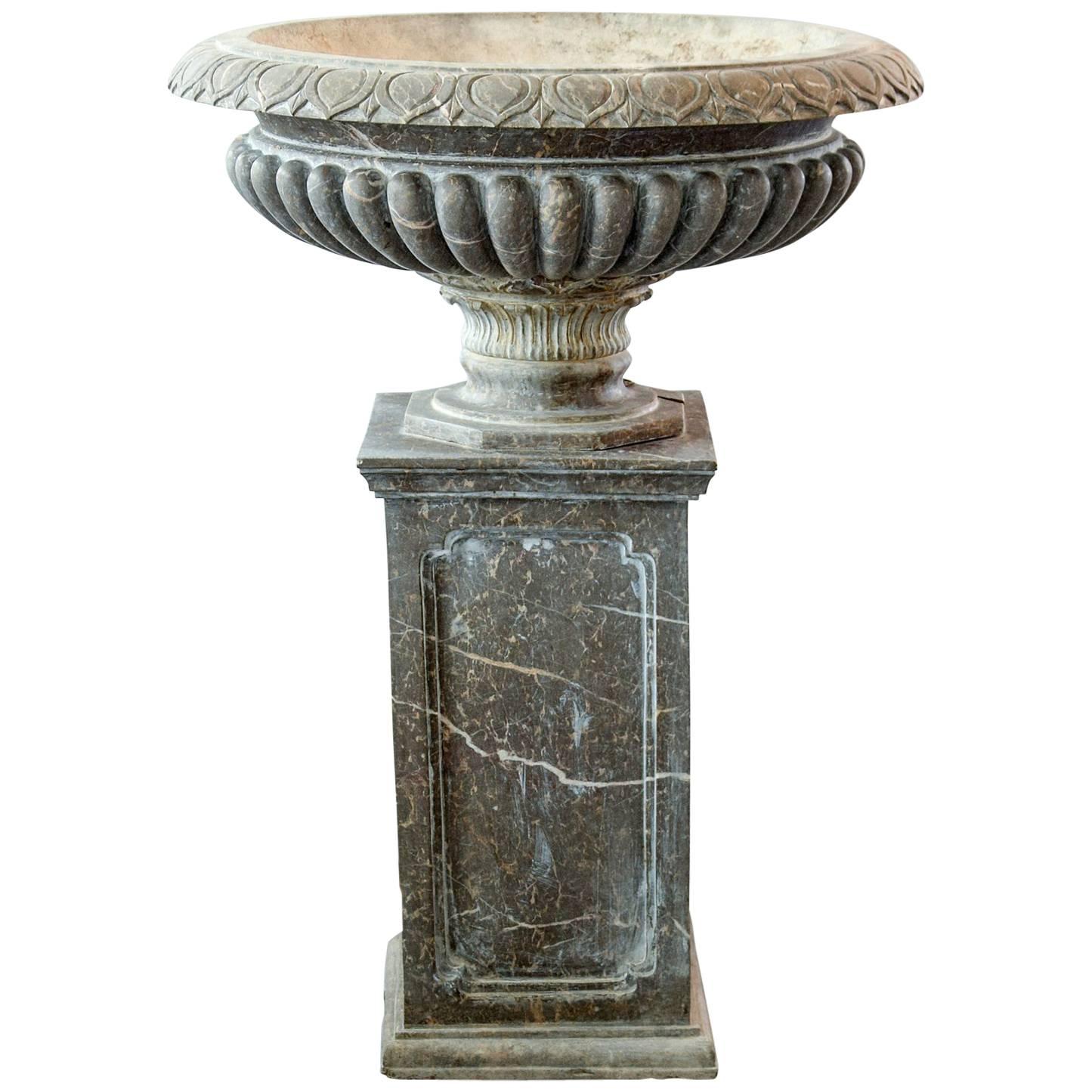Monumental Brown Marble Planter For Sale