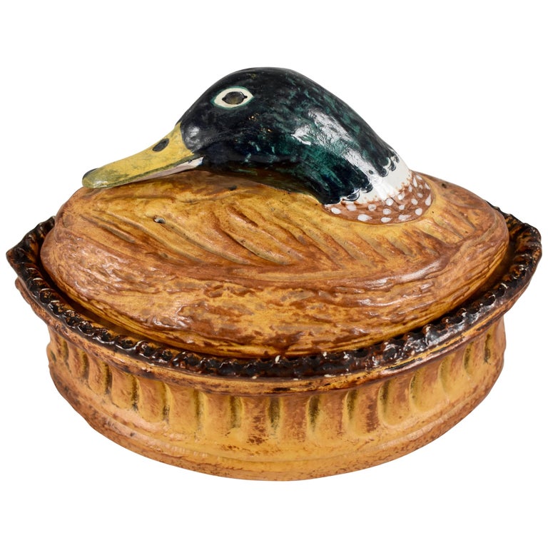 French Pillivuyt Trompe L'oeil Porcelain Duck in a Crust Pâté Terrine For Sale