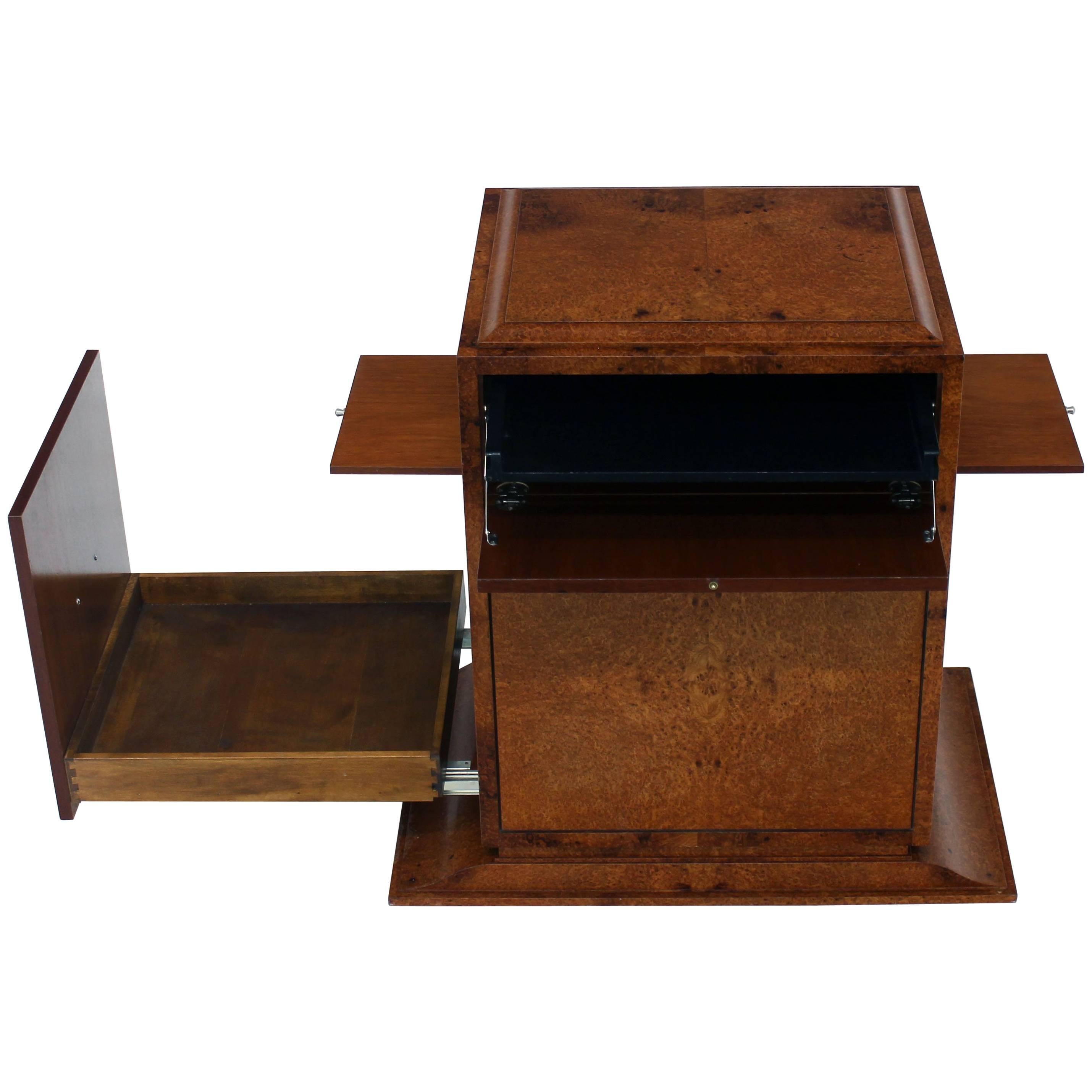 Birdseye or Tiger Maple Multifunctional Drop Front Cabinet Desk or Bar For Sale