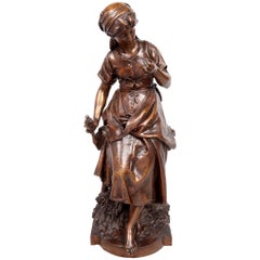 Antique Math. Moreau Bronze Statue of a Lady Spinning