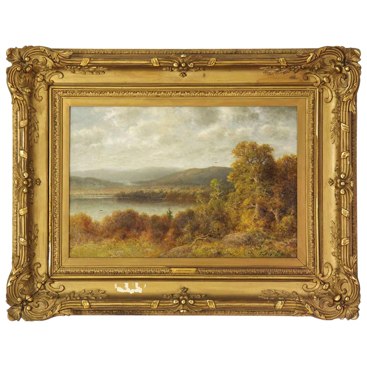 Thomas B. Griffin, Antique Oil Landscape Painting of Lake