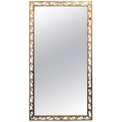 Large Gold Gilt Metal Scroll Design Frame Mirror, France, 1940s