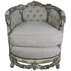 Antique 19th Century Carved Wood Louis XV Style Bergere with Doves