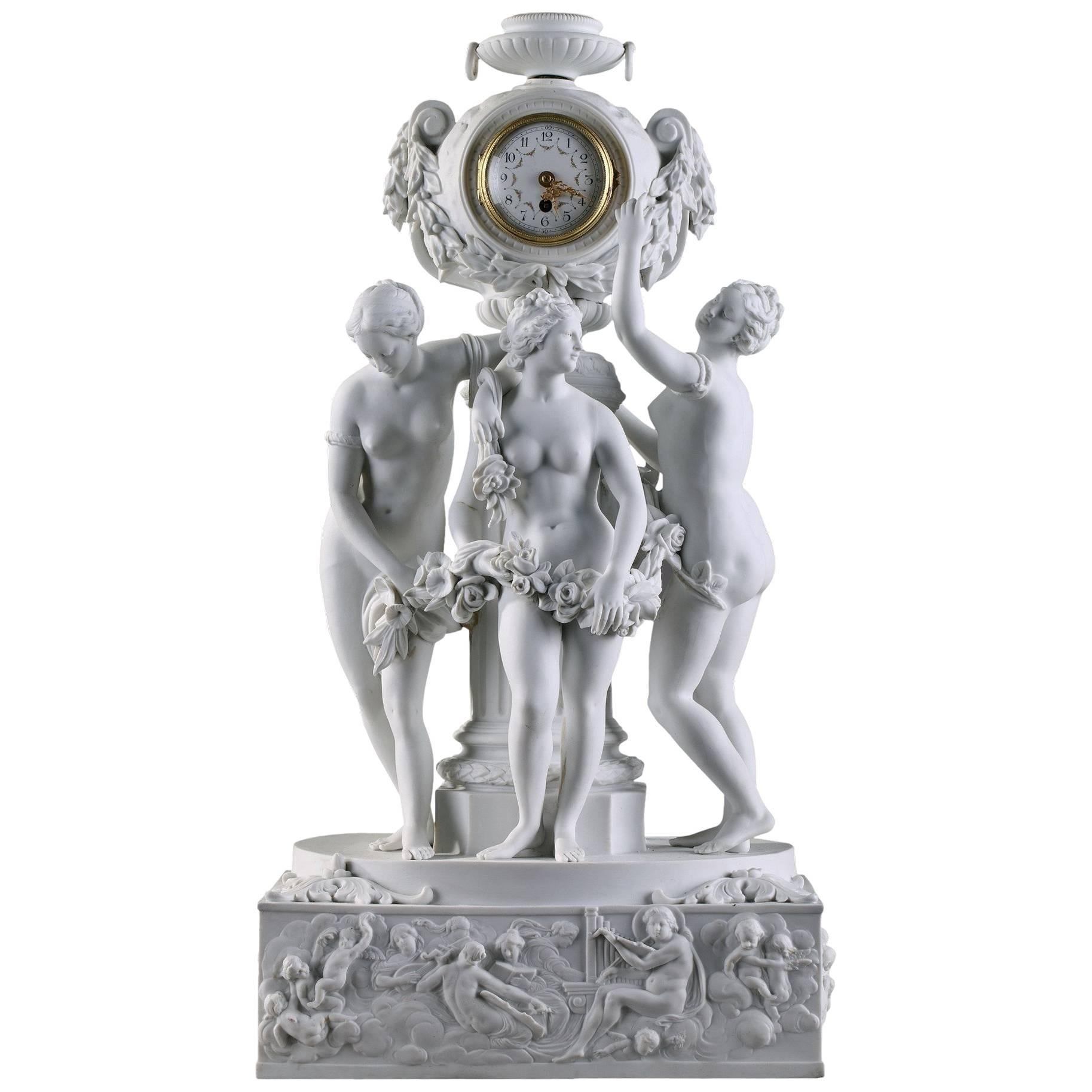 Late 19th Century Volkstedt-Rudolstadt, Bisque Clock the Three Graces