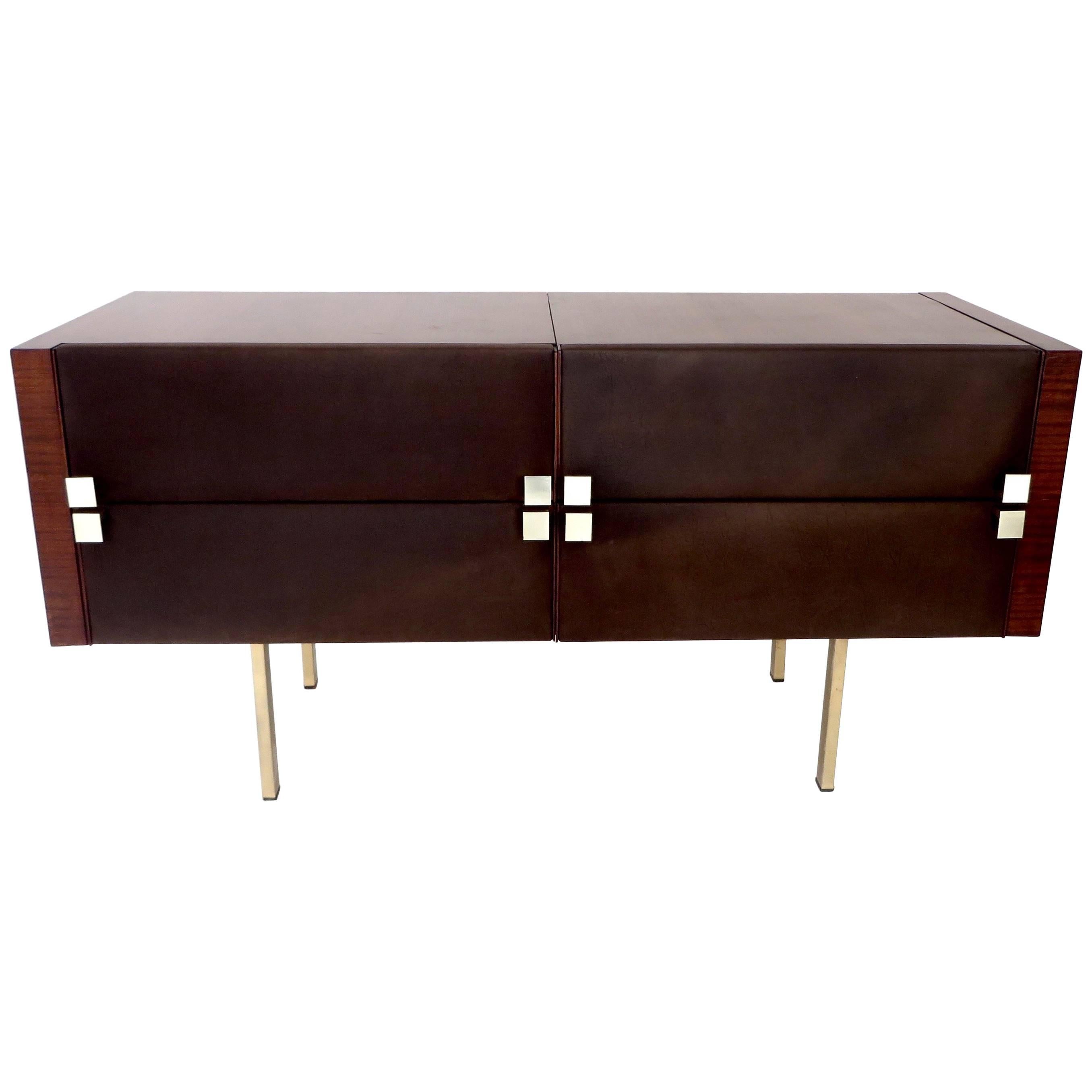 French Rosewood and Leather Vanity Dresser by Roger Landault