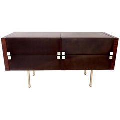 Retro French Rosewood and Leather Vanity Dresser by Roger Landault