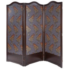 Antique Three Panel Folding Screen with Osborne and Little Wallpaper