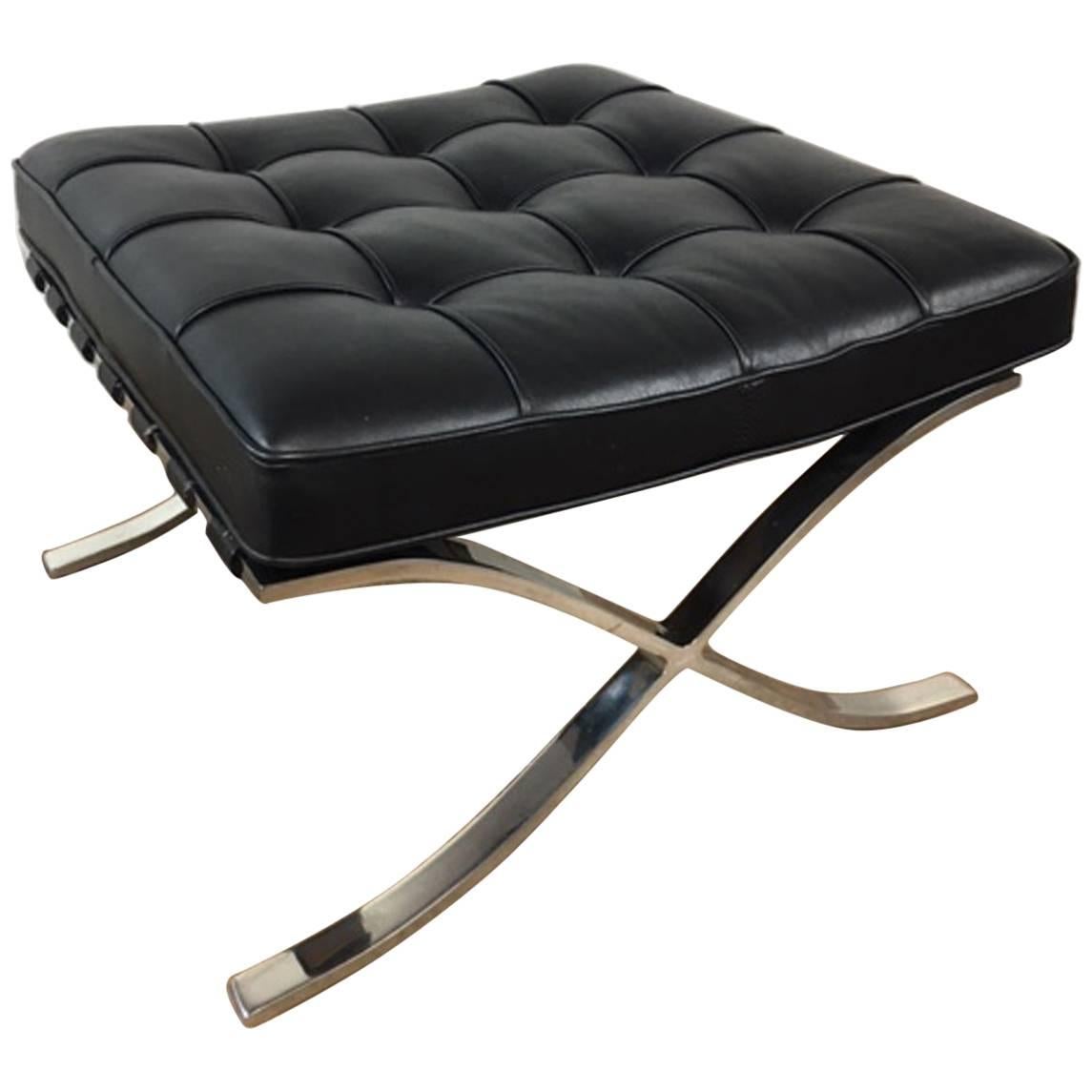 Mies Van Der Rohe Black Leather Ottoman for Knoll 