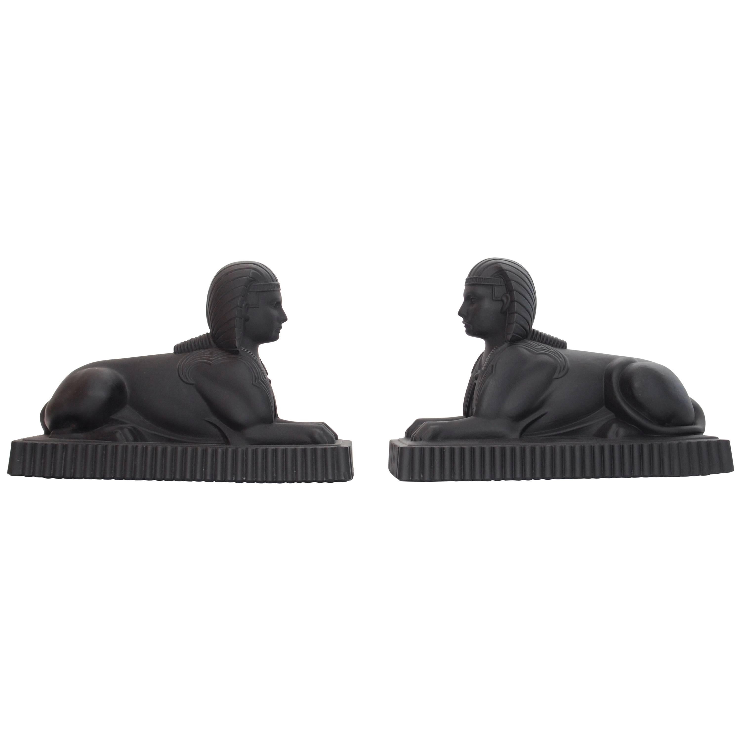 Pair of Black Glass Sphinxes, Molineaux & Webb, circa 1875 For Sale