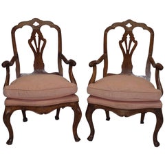 Pair of Walnut Carved Armchairs Italian 19th Century