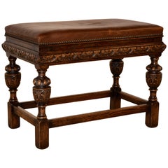 19th Century English Bench with Leather Top