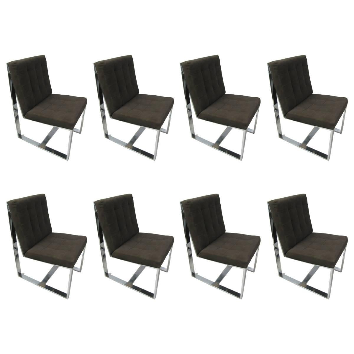 Set of Eight Mid-Century Modern Milo Baughman Cantilevered Dining Chairs