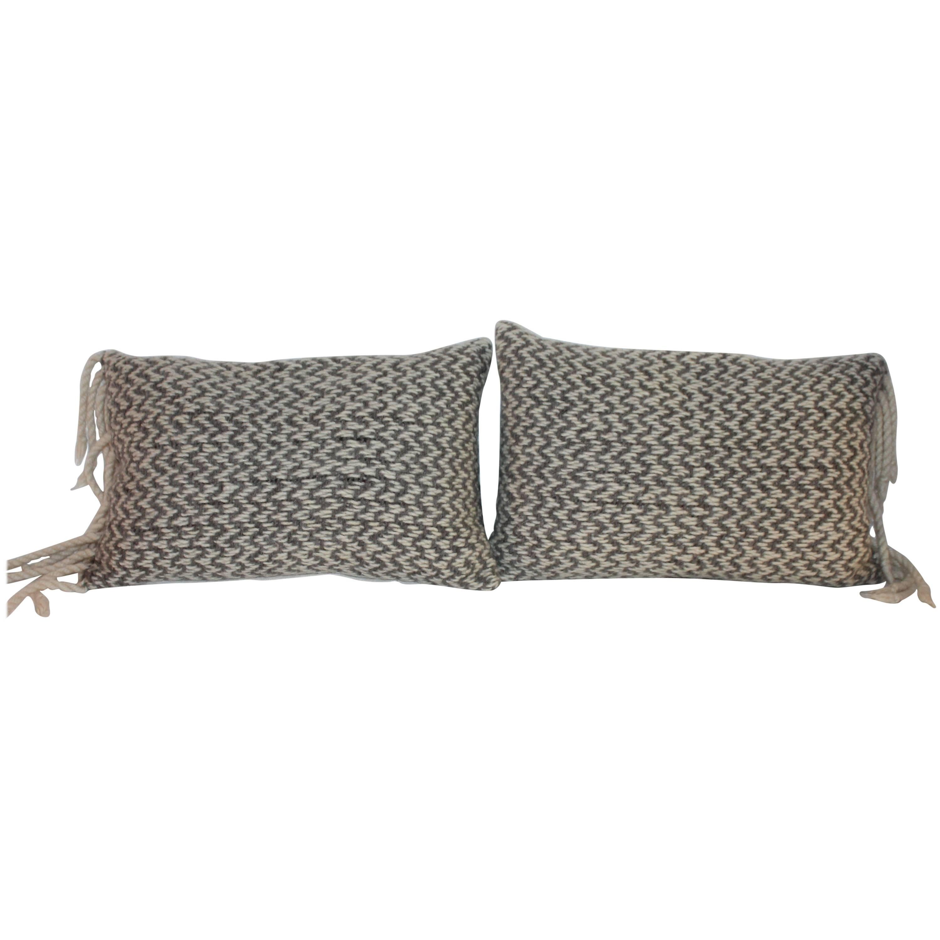 Vintage Floral Wool Needlepoint Trimmed Fringed Pillow For Sale at 1stDibs