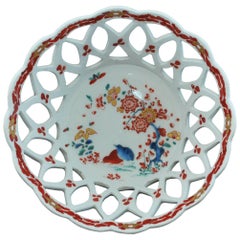 Used Chestnut Basket, Two Quail Pattern, Bow Porcelain Factory, circa 1758