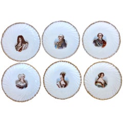 1890'S Victoria Carlsbad Austria Porcelain Gilt Hand-Painted Plates Set of Six