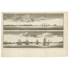 Stampa antica con vedute dell'Isola di Santa Catarina di Anson (1760 ca.)