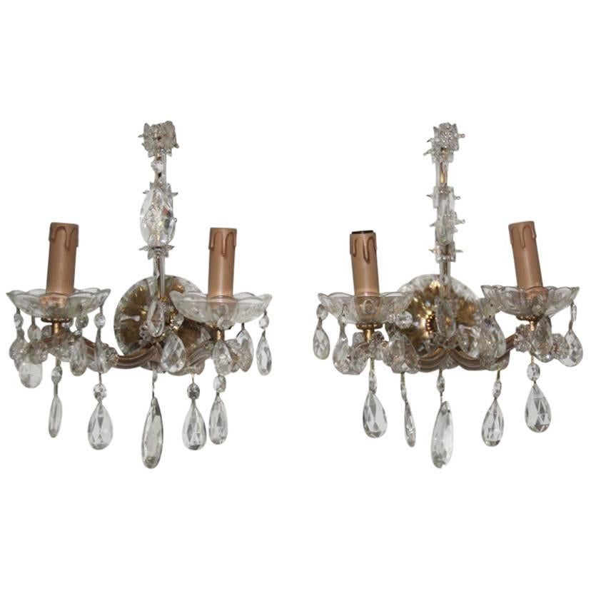 Pair of Maria Theresa Sconces 1950s Design Crystall