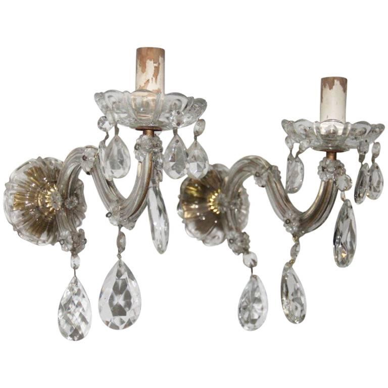 Pair of Maria Theresa Sconces Crystal Design, 1950s