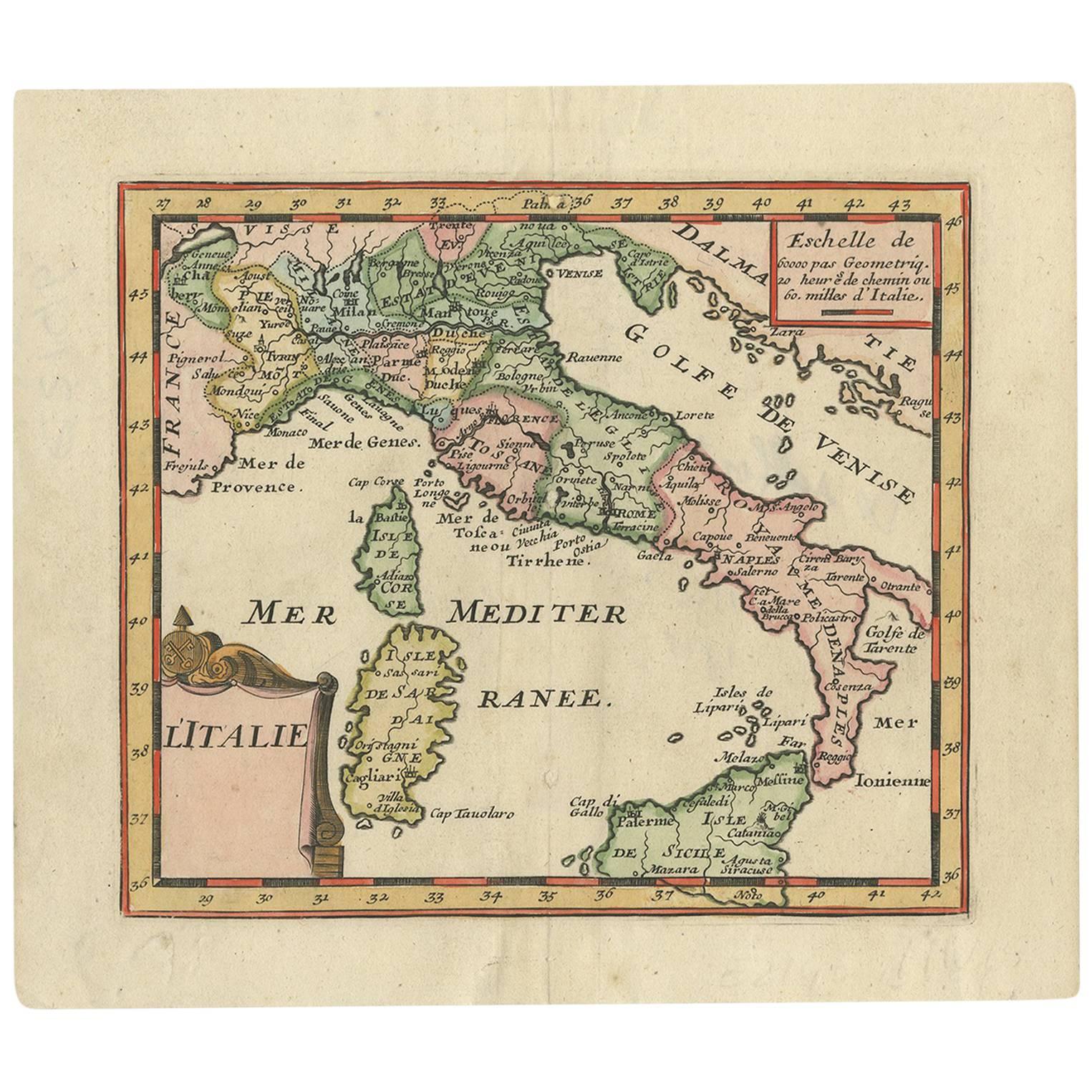 Antique Map of Italy by F. de Aefferden, 1725