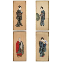Six 19th Century Meiji Period Gouache Portraits on Silk