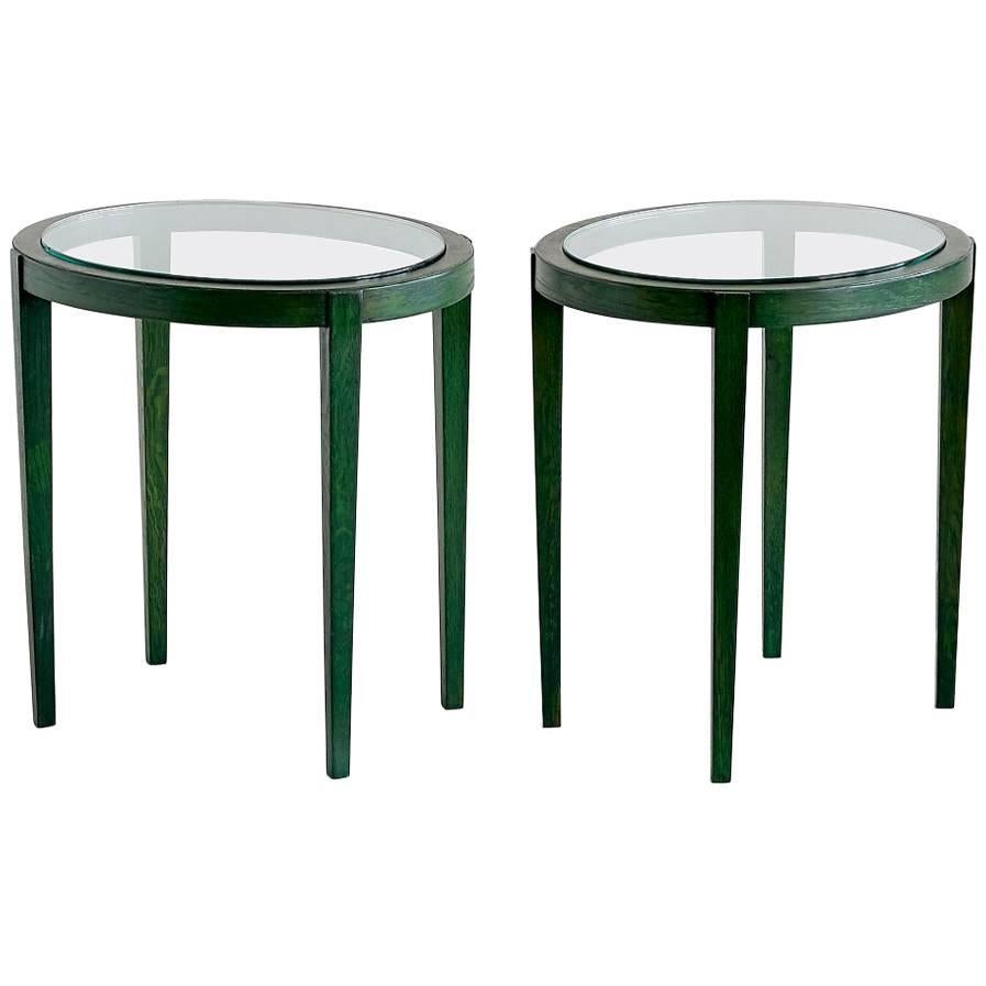 Pair of Green Italian Art Deco Side Tables Designed for a Florentine Residence