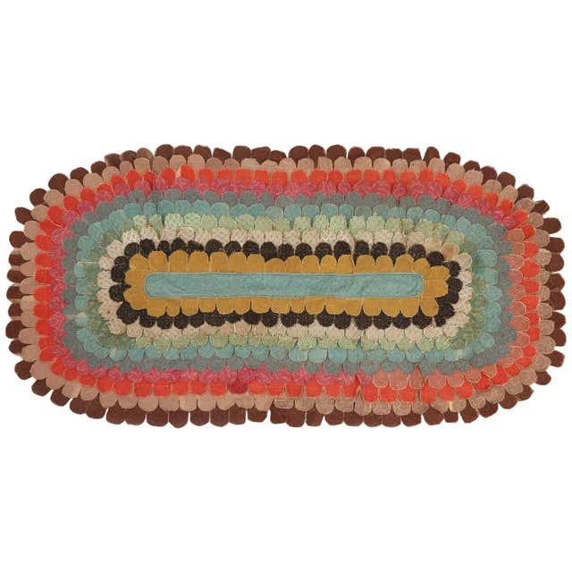 American Folk Art Rug from Fabric Scraps at 1stDibs