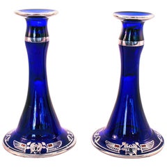 Art Nouveau Cobalt Glass Candlesticks