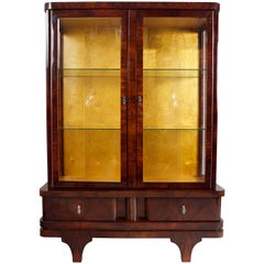 Antique Art Deco Walnut Display Cabinet