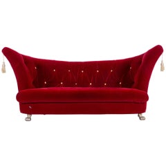 Bretz Nana Designer Sofa Velvet Fabric Red Three-Seat Gold Couch Elegant