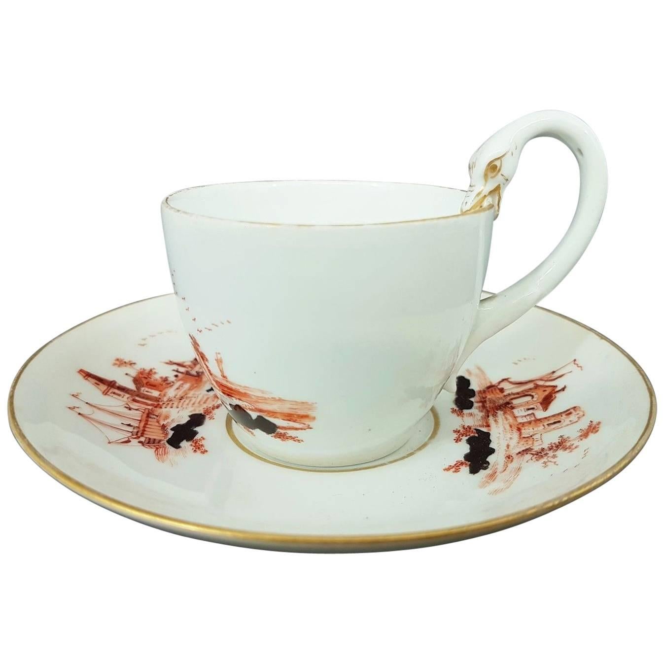 Meissen Porcelain Biedermeier Cup and Saucer with Swan Handle, circa 1820 For Sale