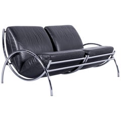 COR Designer Sofa Black Leather Couch Function Chrome Made in Germany