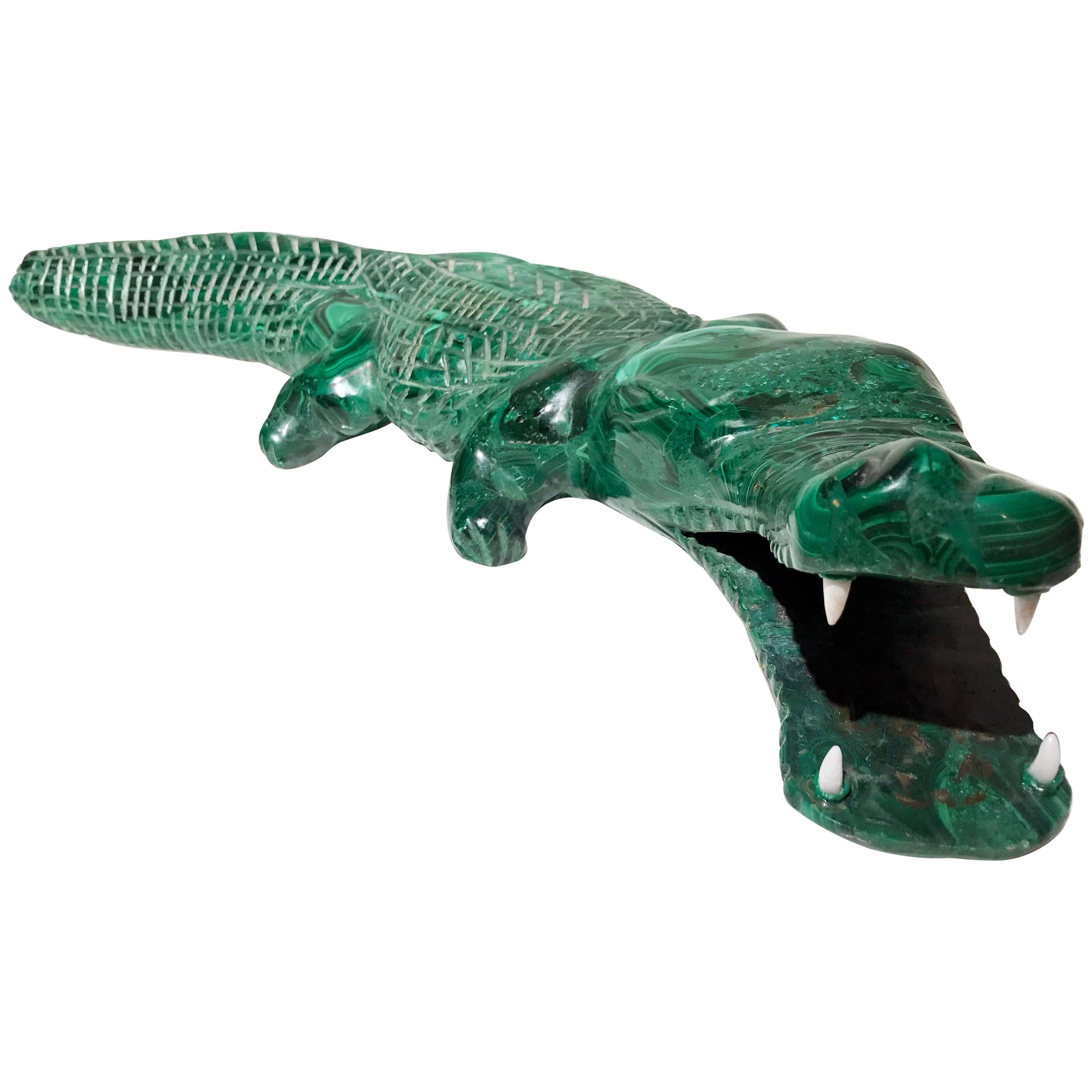 20th Century Malachite Crocodile Italian Green Animal Sculpture For Sale