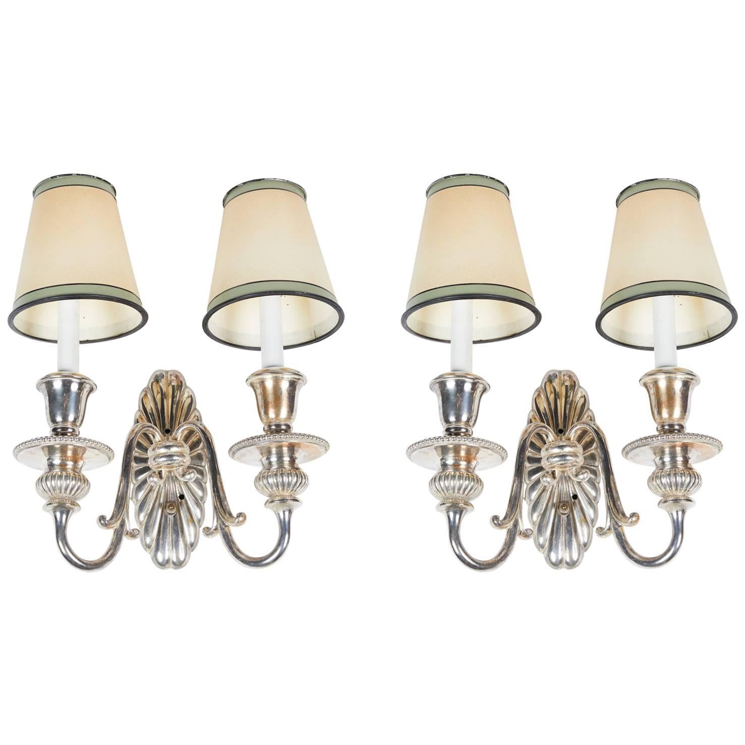 Elegant Pair of Silver Plated Adam Style Sconces