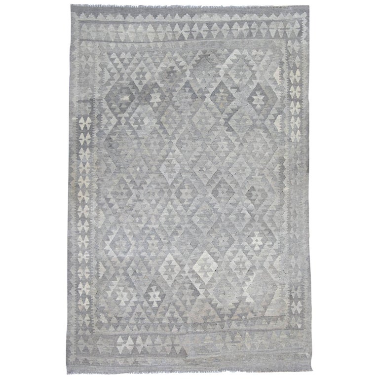 Grey Kilim Rugs Hand woven Traditional Oriental Rugs, Primitive Carpet