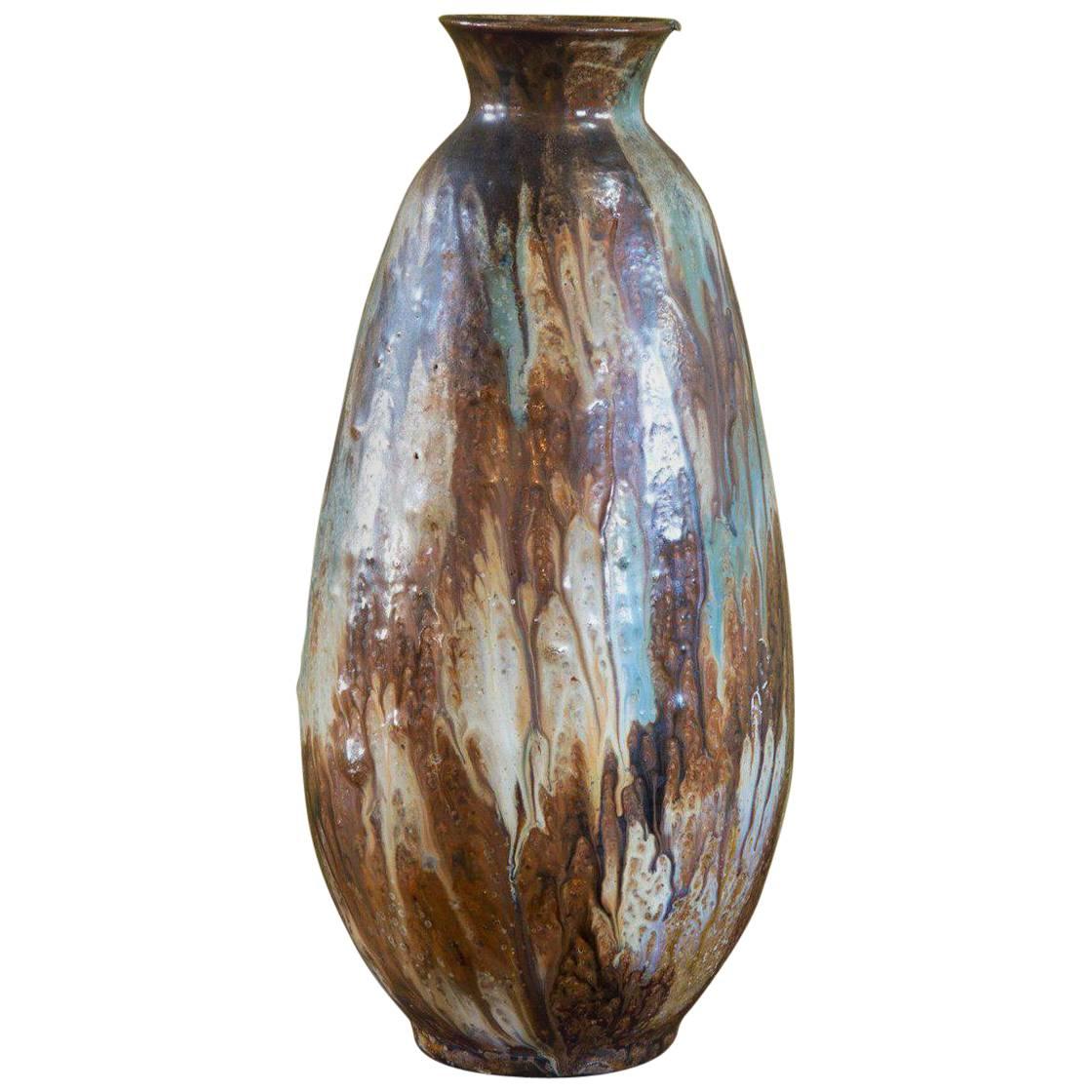 Handmade Glazed Pottery Art Vase by Belgian Potter Edgard Aubry, circa 1920s