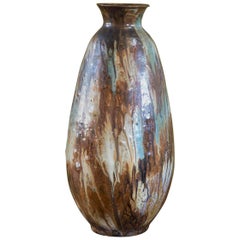 Handmade Glazed Pottery Art Vase by Belgian Potter Edgard Aubry, circa 1920s