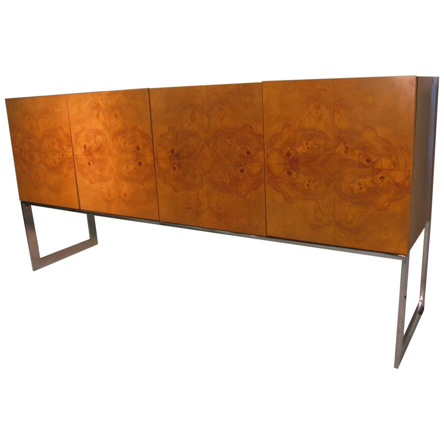 Mid-Century Modern Olive Wood Floating Credenza by Milo Baughman