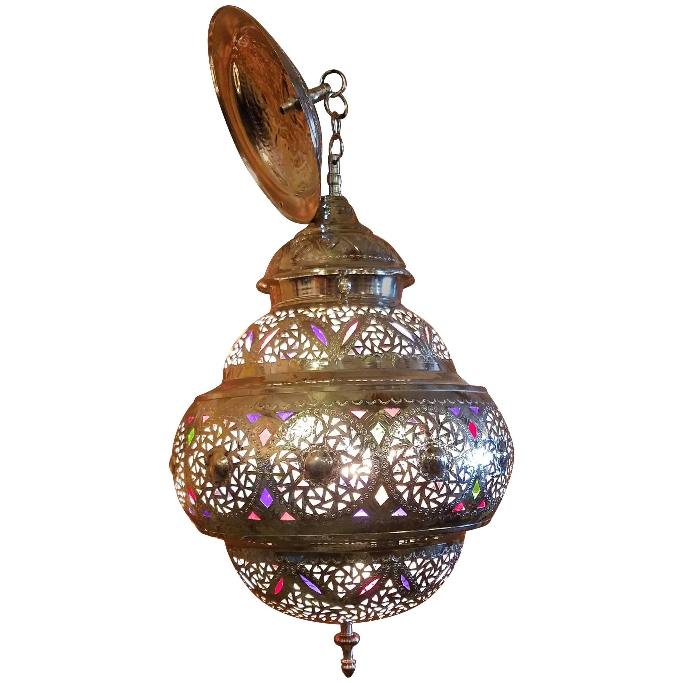 New Fez Moroccan Lantern, Copper, Silver Look For Sale