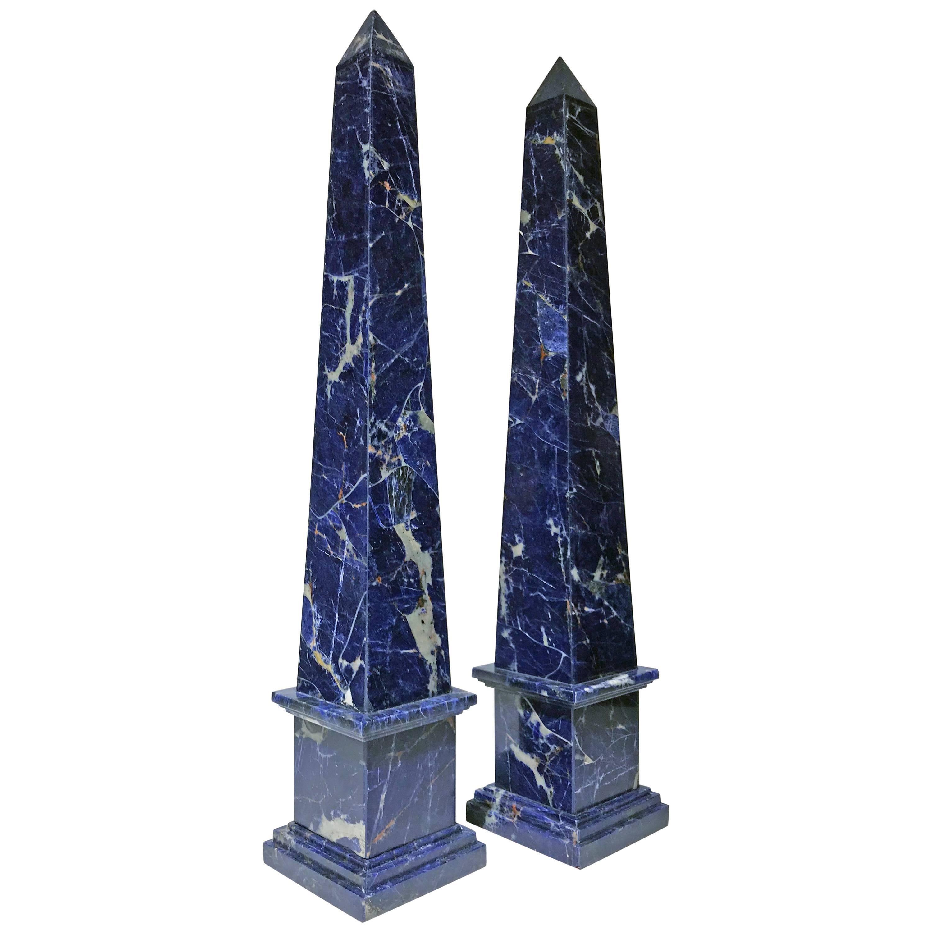 20th Century Pair of Grand Tour Italian Blue Sodalite Obelisks