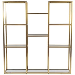 Large French 1970s Brass Bookcase or Etagere